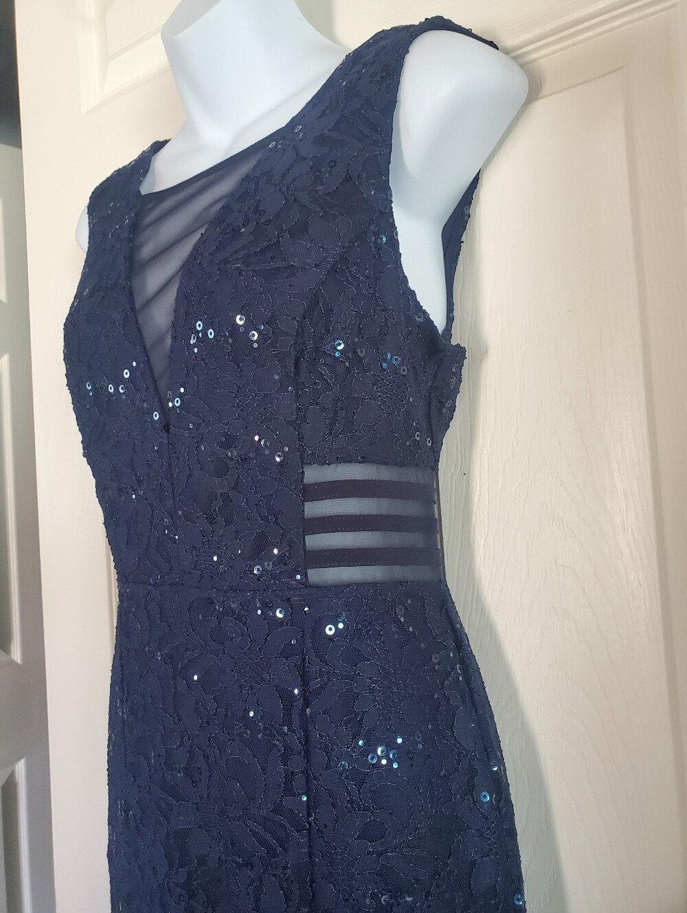 Alexa B Nites Mesh Sheer Lace Sequin Evening Dress Mermaid Gown Formal Prom 8 - Picture 5 of 14